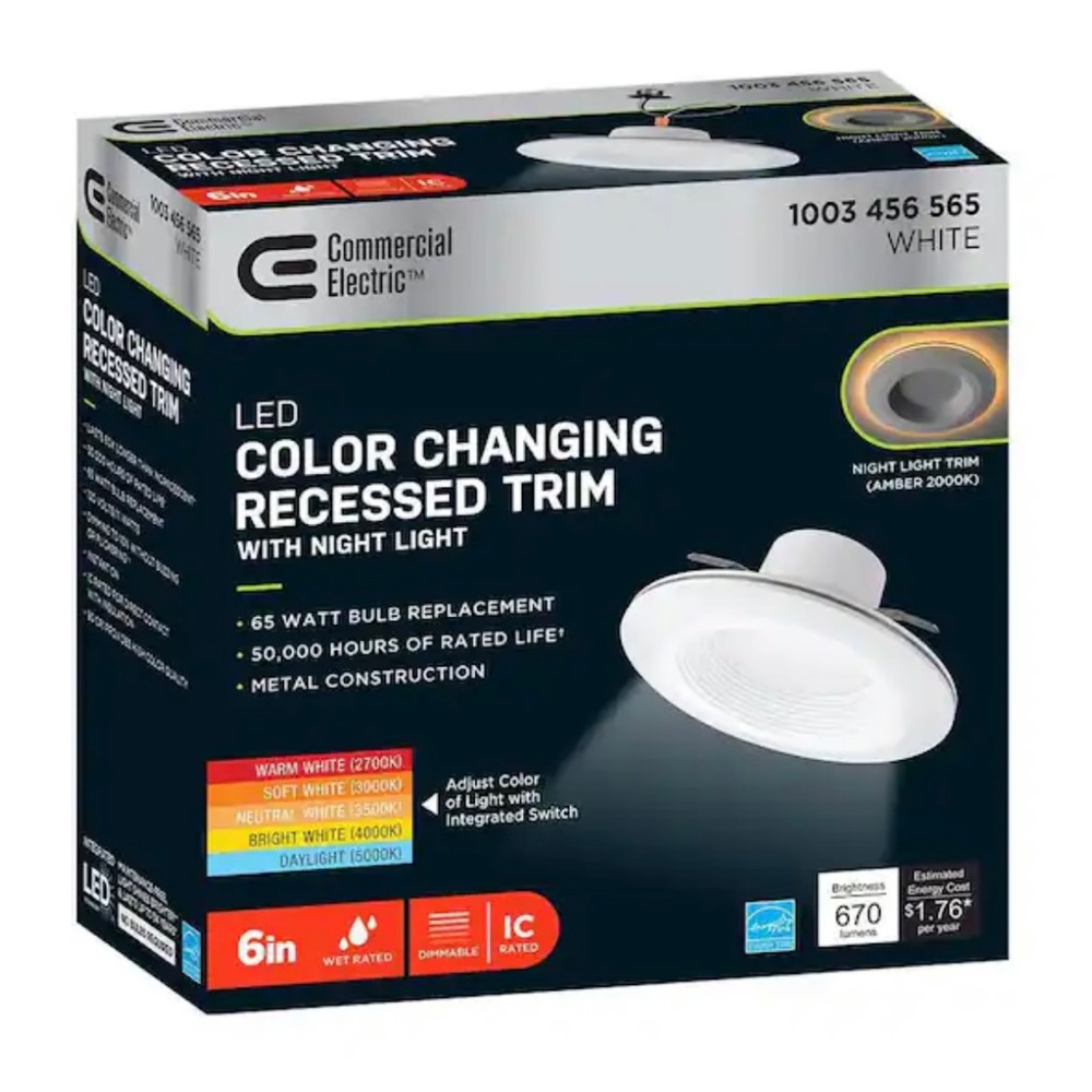 6 in. Selectable CCT Integrated LED Recessed Light Trim with Night Light